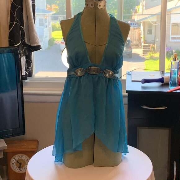 Baby Doll Dreamgirl Lingerie 3 Karat Gem Chiffon Halter Jewel Trim Sz Large - Picture 1 of 10